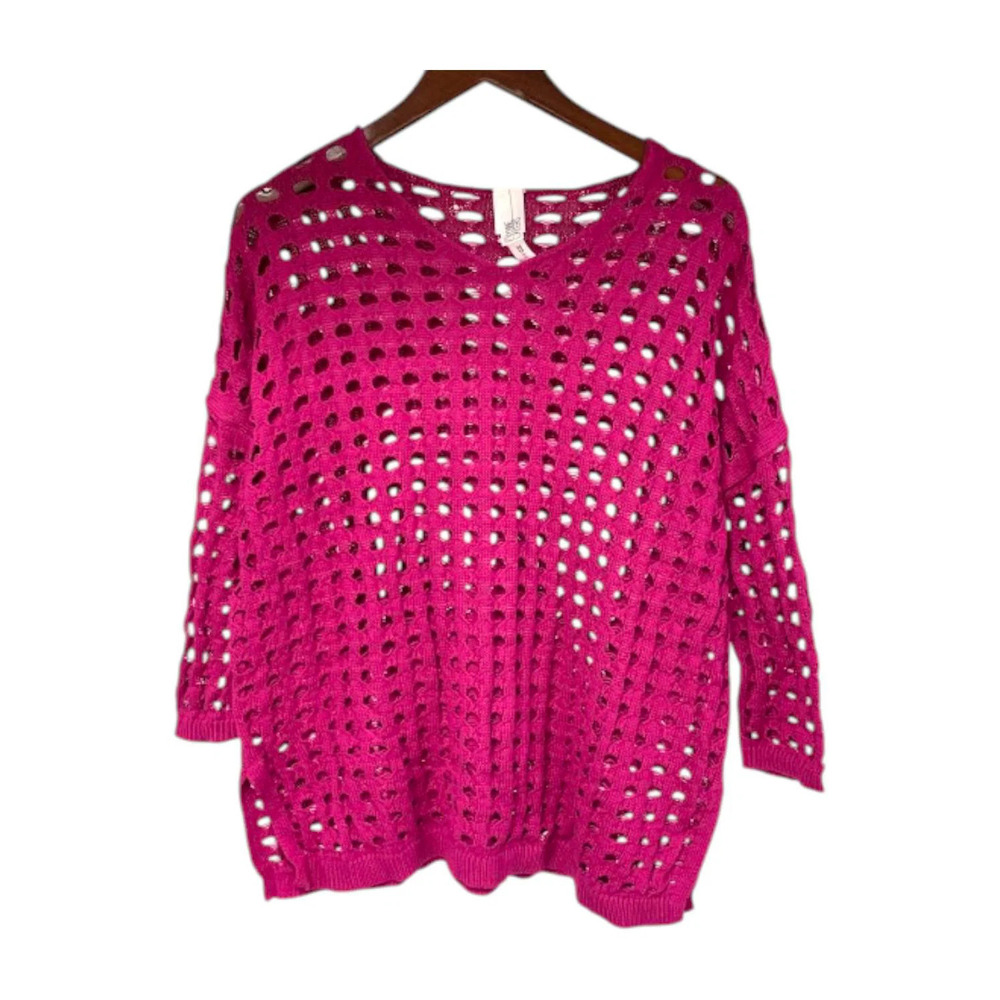 WynneLayers Open Stitch Cotton Knit Top Fushia - Regular